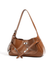 Glossy Tone Tapered Baguette Shoulder Pouch With Central Twist Lock Clasp, Diagonal Decor Strap And Silver Swivel Grip Hardware